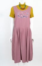 1980s Crazy Cat Lady Embroidered Corduroy Jumper Dress