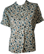 Country Print Roll Sleeve Blouse 