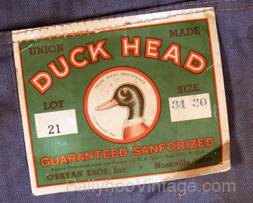 1930s Duck Head Overalls Pocket Tag