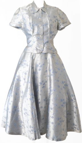 1950s 2 Pc Satin Brocade Evening Dress: Ballyhoovintage.com