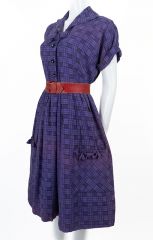 1950s Rayon Flannel Plaid Purple Dress