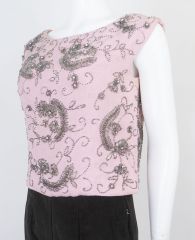 1960s Malcolm Starr Pink Beaded Linen Shell Top