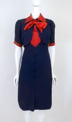 Red & Navy Crepe 1930s Dress