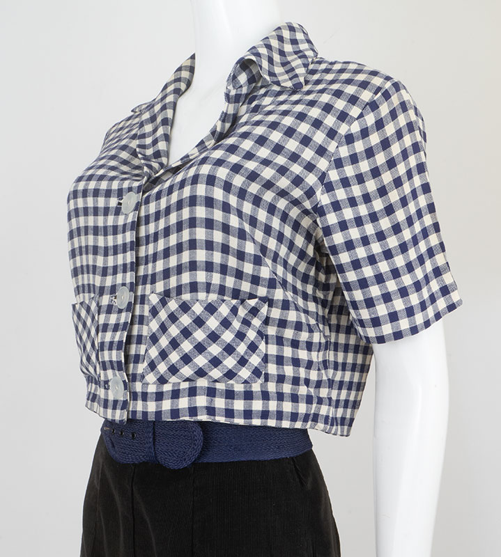 1940s Linen Check Cropped Blouse