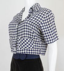 1940s Linen Check Cropped Blouse