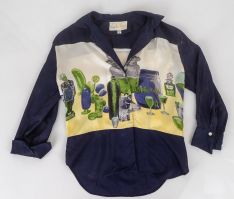 1950s Wm. Marcus  Novelty Print Silk Blouse