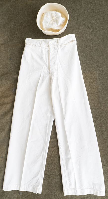 1940s WWII US Navy White Sailor Dungarees W/ Matching Cap