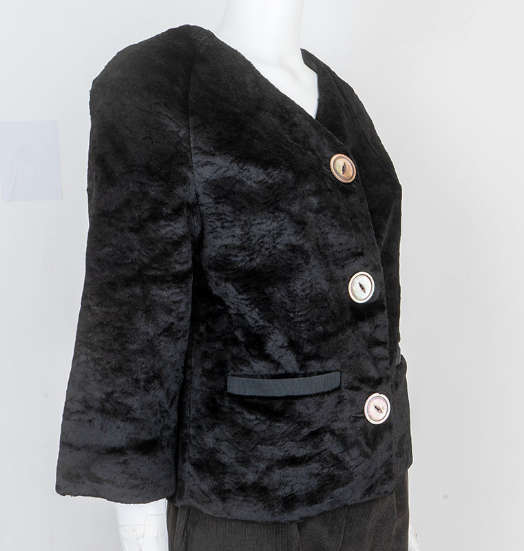 1960s Black Plush Cardigan Jacket