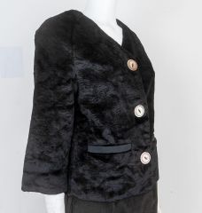 1960s Black Plush Cardigan Jacket