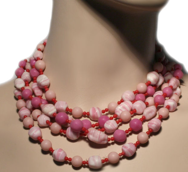 Venetian Sommerso Aventurine Pink Glass Bead Necklace - Vintage