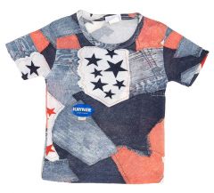 1970s Skinny Tee Blue Jean Print