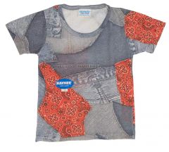 70s Denim Print Scoop Neck Tee