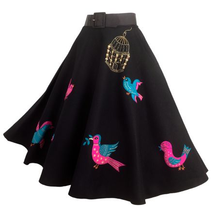 Fabulous Fifties Felt Circle Skirt with uncaged Bird Motif Fabulous Fifties Felt Circle Skirt with uncaged Bird Motif