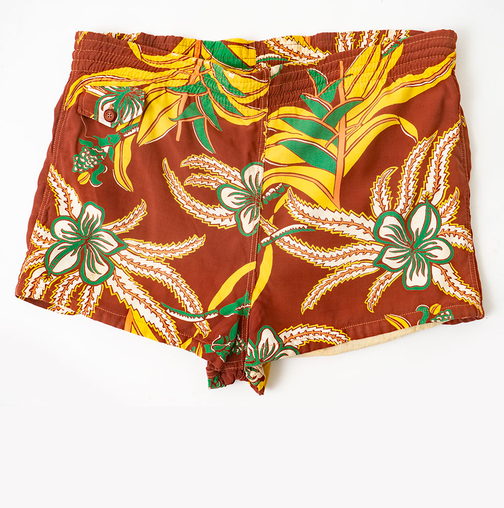 1940s Hawaiian Print Swim Trunks